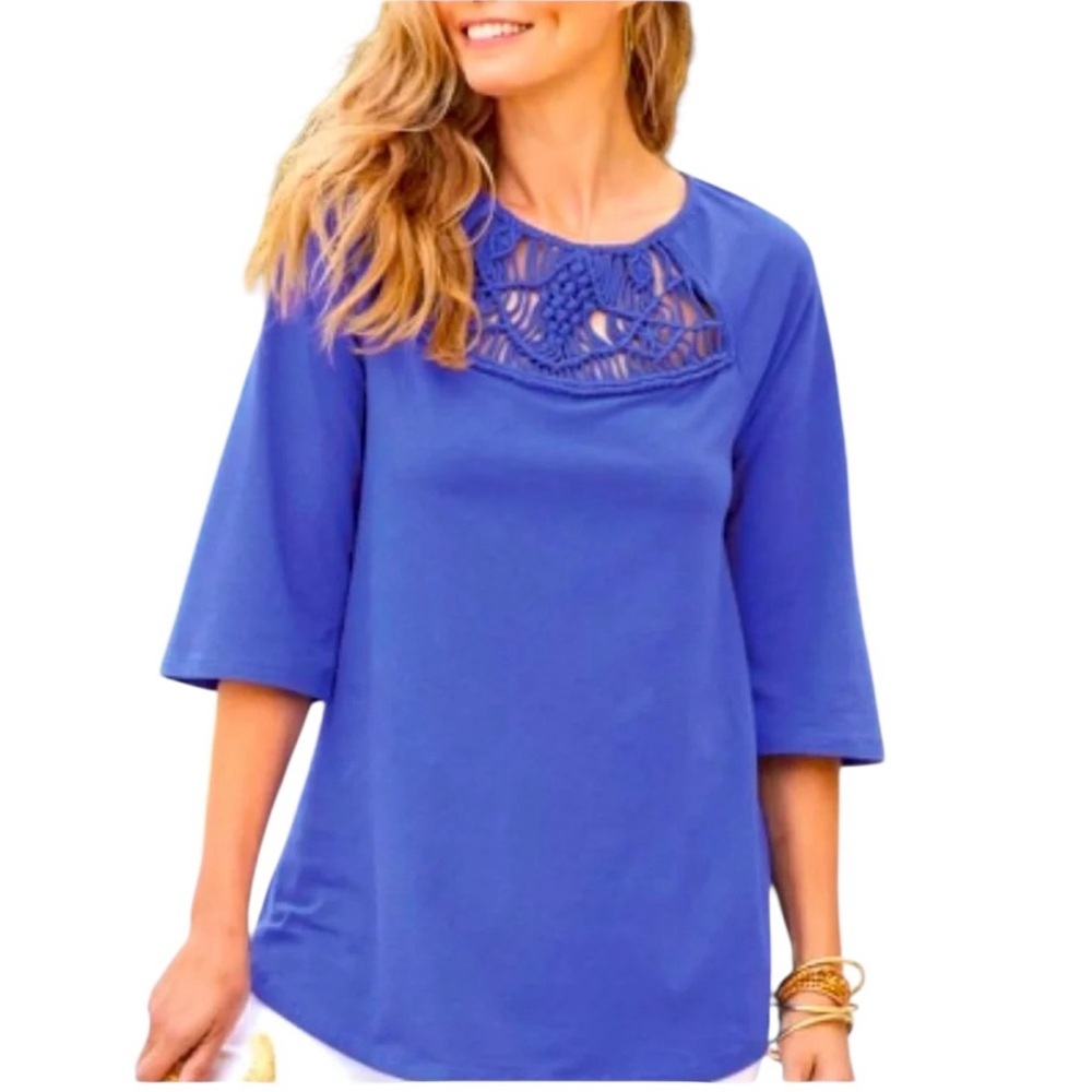 Soft Surroundings Zalie Tunic M Amparo Blue Pullover 3/4 Sleeves Stretch Boho
